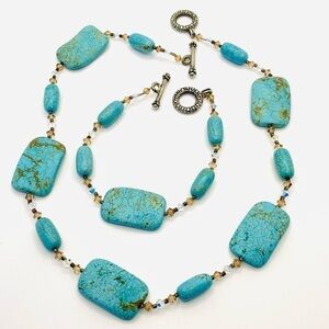 Howlite Bracelet Necklace Set Artisan Beaded Toggle Clasp